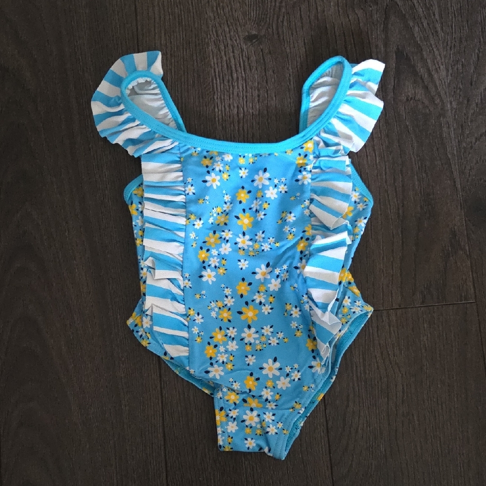 Blue Floral Ruffle Swimsuit